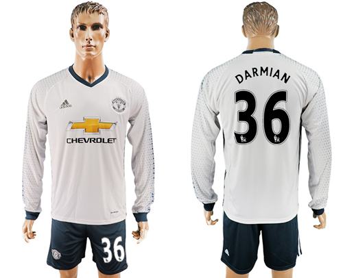 Manchester United #36 Darmian Sec Away Long Sleeves Soccer Club Jersey - Click Image to Close